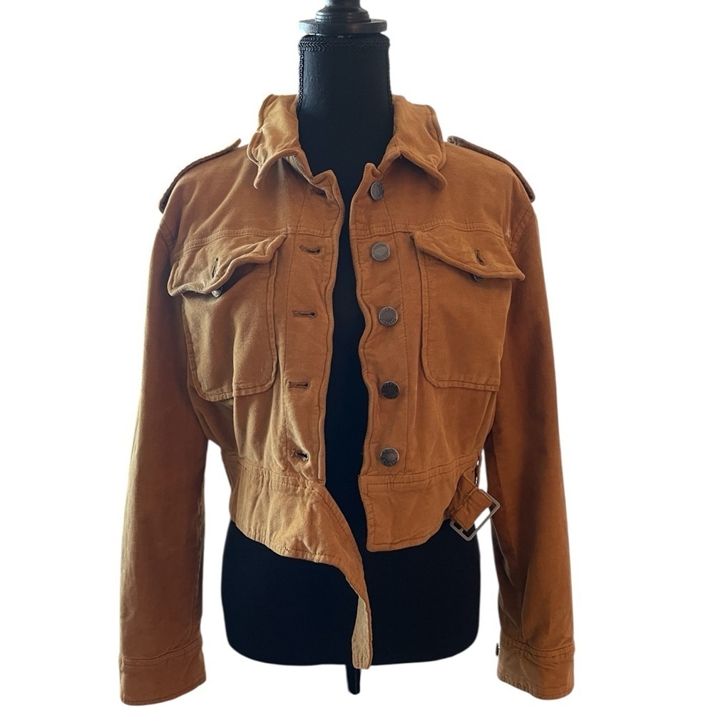 Free People Evelyn Cropped Jacket XS Camel Brown Utility Western Jacket - Picture 10 of 11